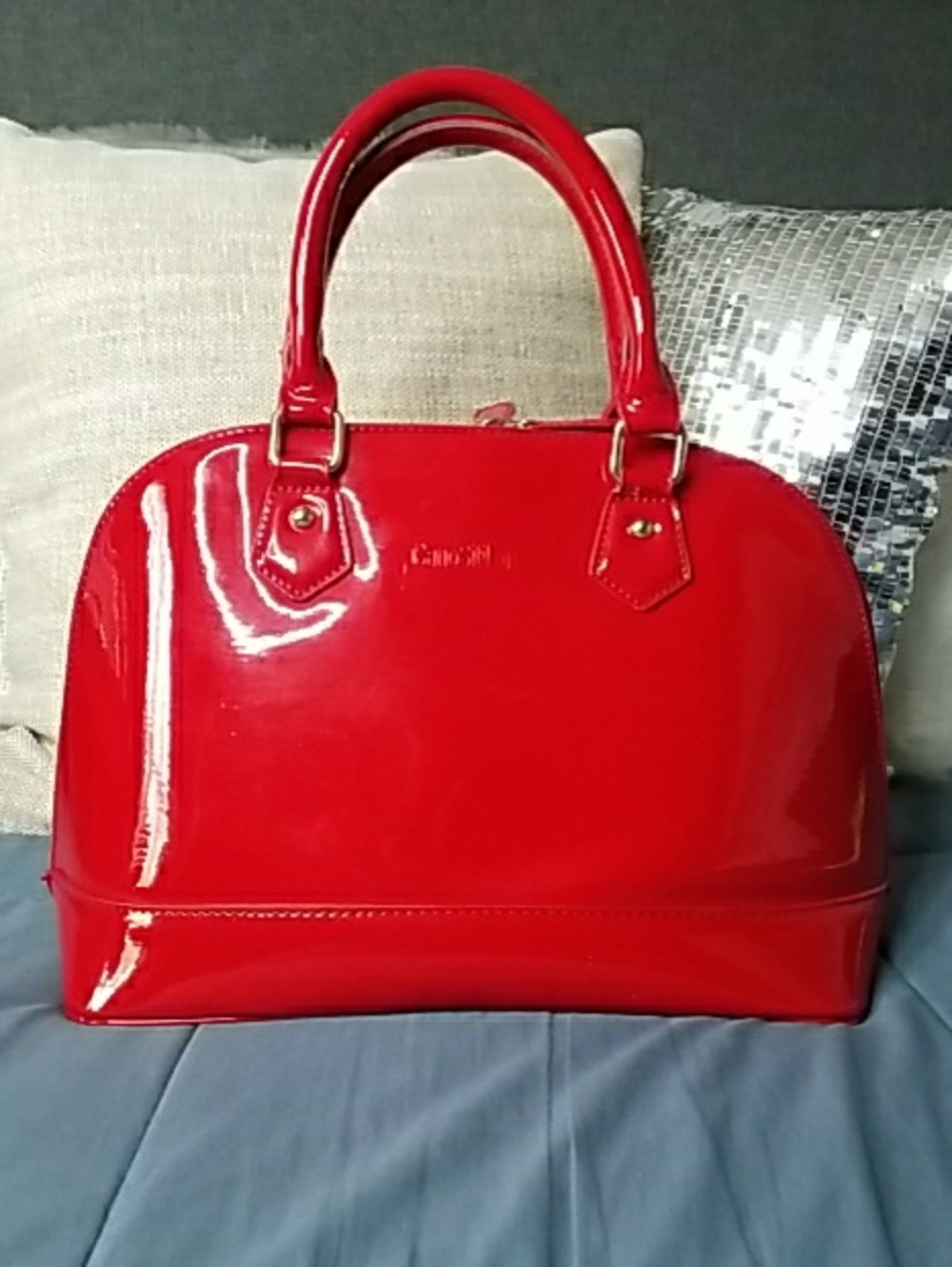 Glossy Red Dome Satchel Handbag